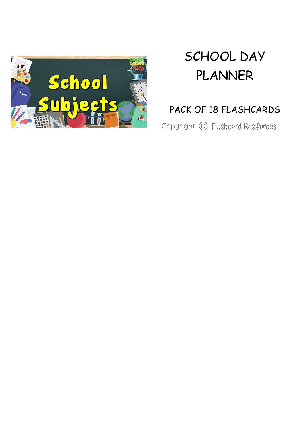 School Day Subject Planner - Flashcards